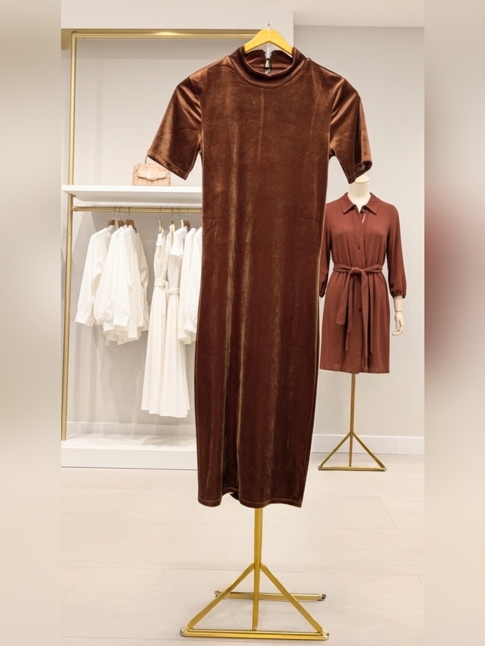 Zara Trafaluc Brown Velvet Midi Dress